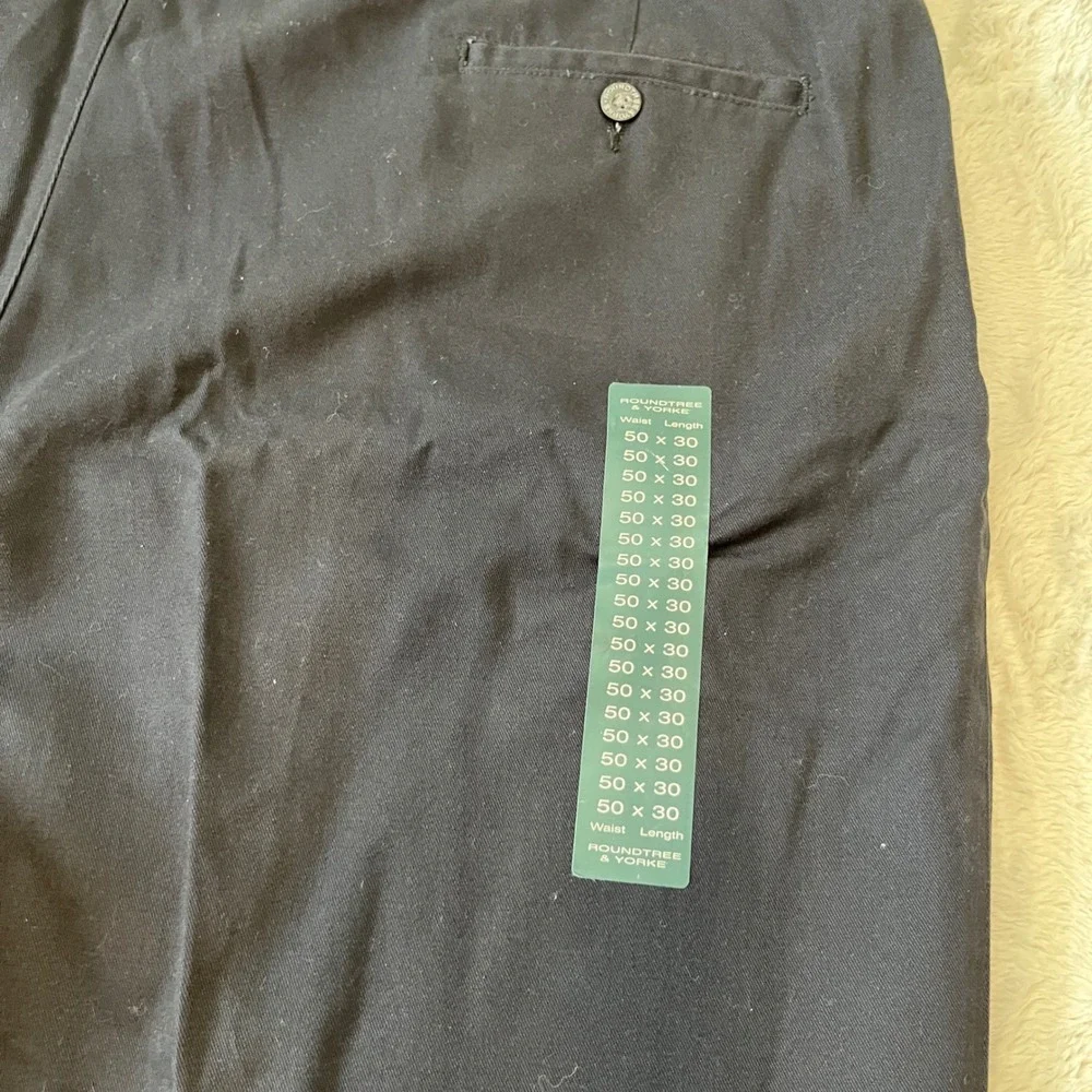 Mens Big & Tall 100% Cotton Pleated‎ Chino Pants 50x30 Black Cuffed Classic